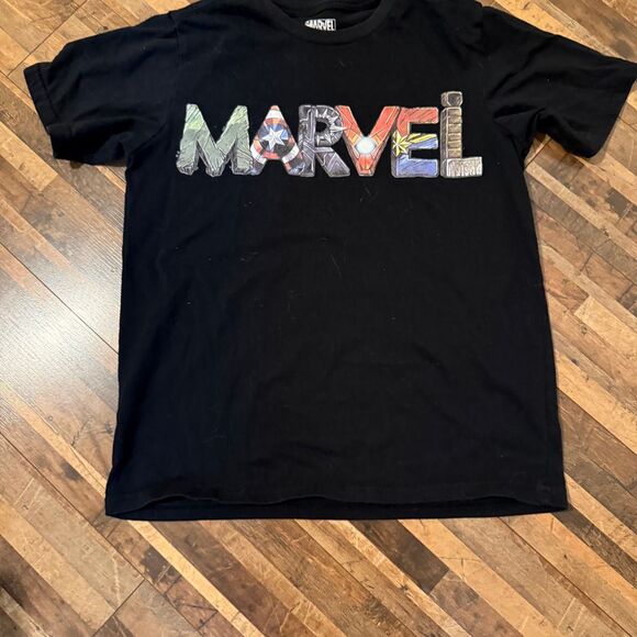 Marvel Avengers Graphic Shirt Kids Superhero Characters Logo Black L/G/G (10/12) - Picture 1 of 5